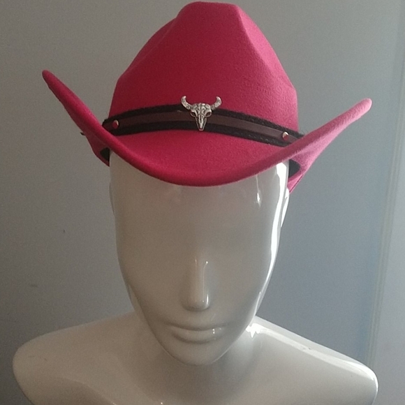 New Pink Unisex Western Cowboy Outback Boho Hat with Steer Head Tie Band - Picture 7 of 13